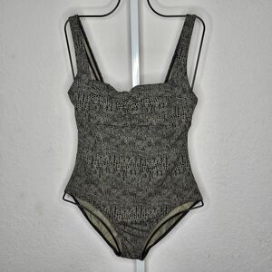 Calvin Klein Black Beige Crocodile Print Ruched One Piece Swimsuit Size 10